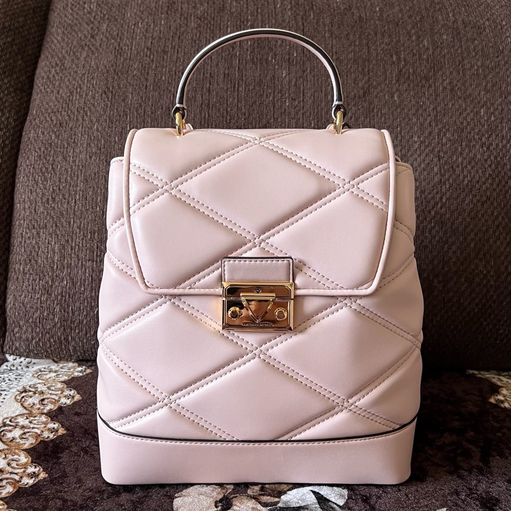 MICHAEL KORS Serena Flap Closure Quilted Power Blush Adjustable Backpack NWT